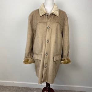 Claiborne Faux Suede Sherpa Lined Camel Coat sz XL